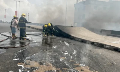 Gridlock as fire razes shops under Apongbon bridge in Lagos