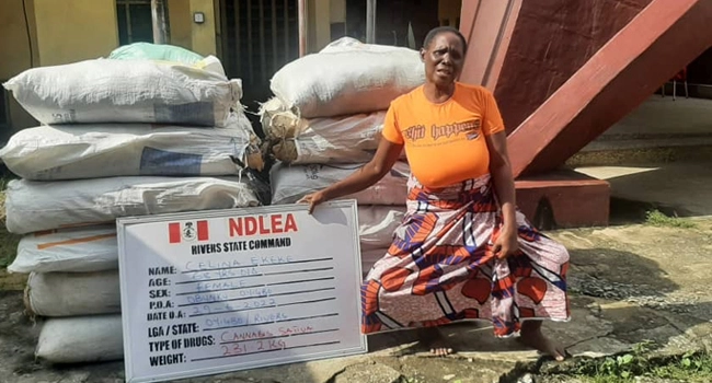 NDLEA Arrests Female Drug Kingpin With 24 Sacks Of Cannabis In Rivers