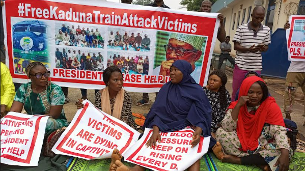 Relatives Of Kaduna Train Attack Victims Picket Transportation Ministry